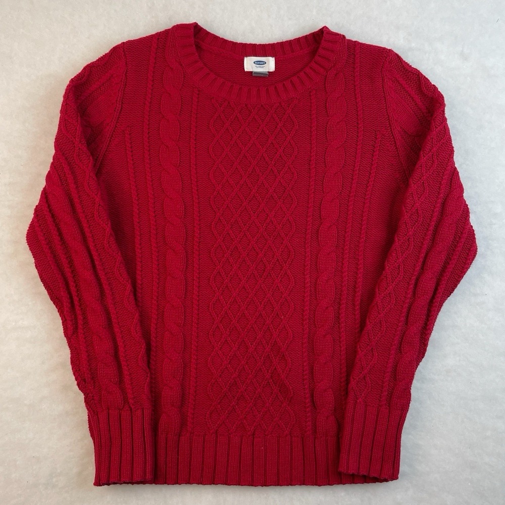 Old Navy Cable Knit Red Sweater Woman's Size Large Crewneck Pullover